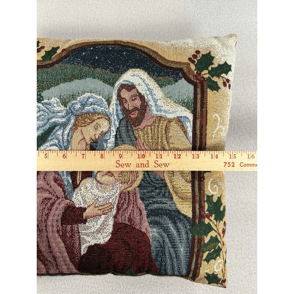 VTG Christmas Tapestry Pillow Nativity Scene Mary Joseph Jesus Large 15